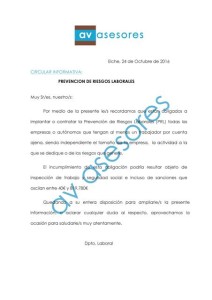 CIRCULAR PREVENCIÓN DE RIESGOS LABORALES